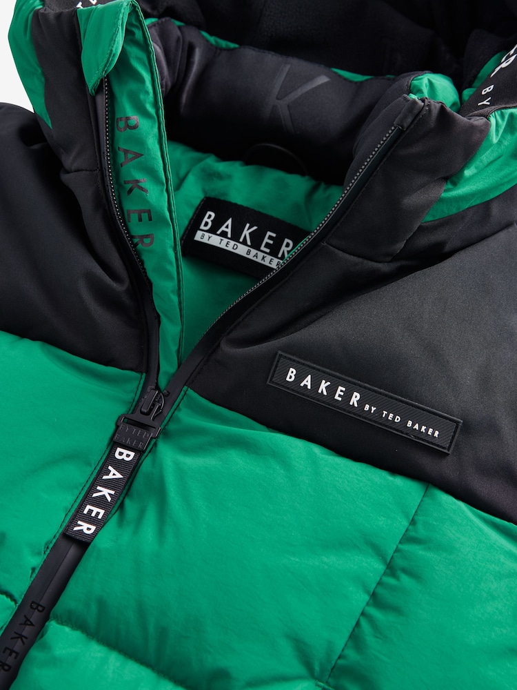 Baker By Ted Baker Green Shower Resistant Colourblock Padded Coat - Image 13 of 18
