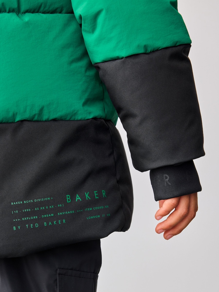 Baker By Ted Baker Green Shower Resistant Colourblock Padded Coat - Image 4 of 18