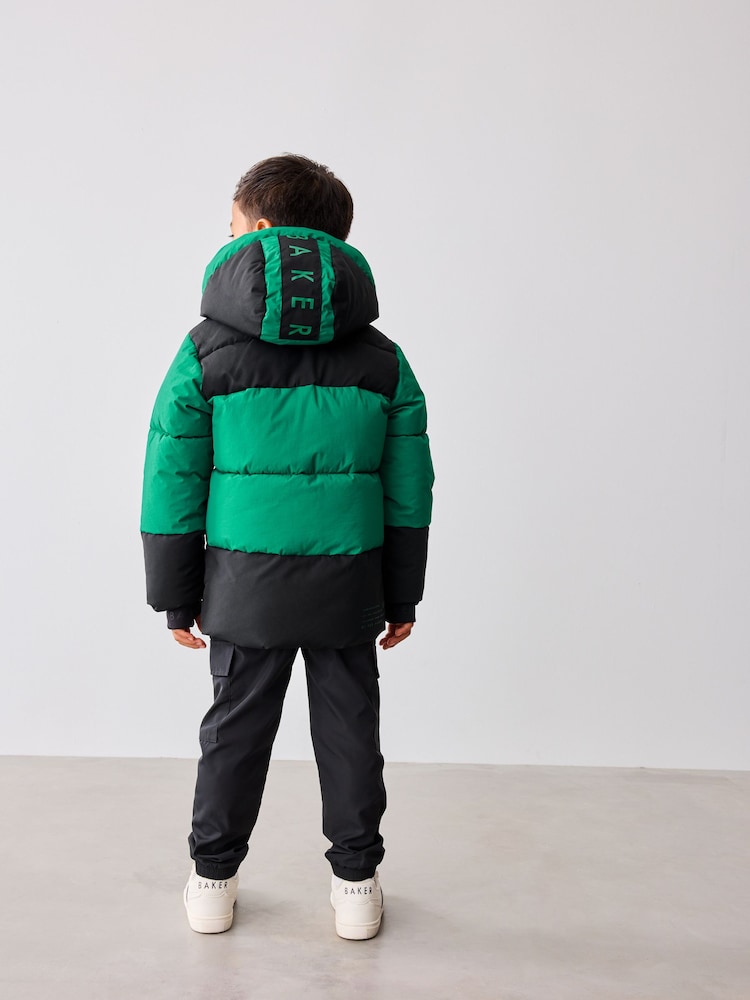 Baker By Ted Baker Green Shower Resistant Colourblock Padded Coat - Image 5 of 18
