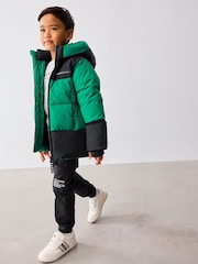 Baker By Ted Baker Green Shower Resistant Colourblock Padded Coat - Image 6 of 18