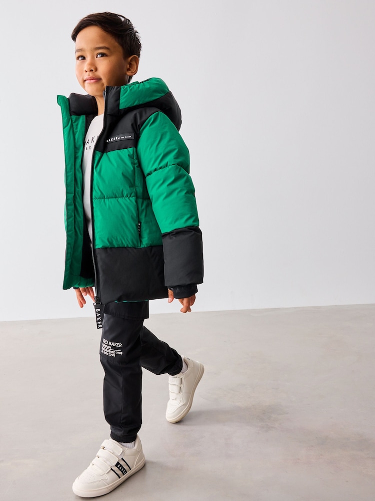 Baker By Ted Baker Green Shower Resistant Colourblock Padded Coat - Image 6 of 18