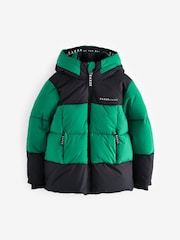 Baker By Ted Baker Green Shower Resistant Colourblock Padded Coat - Image 8 of 18