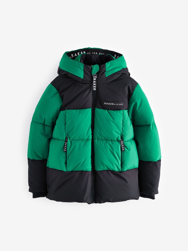 Baker By Ted Baker Green Shower Resistant Colourblock Padded Coat - Image 8 of 18