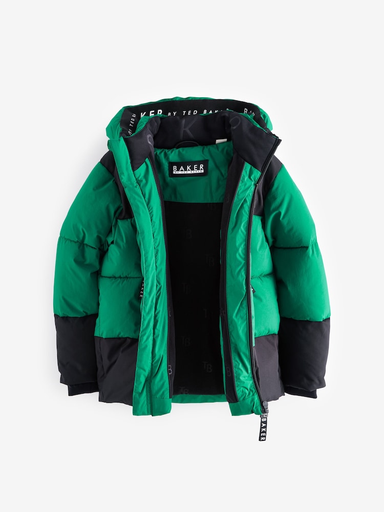 Baker By Ted Baker Green Shower Resistant Colourblock Padded Coat - Image 9 of 18