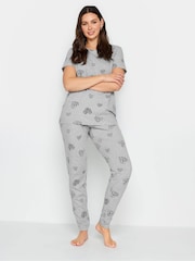 Long Tall Sally Grey Animal Heart Print 100% Cotton Pyjama Set - Image 1 of 4
