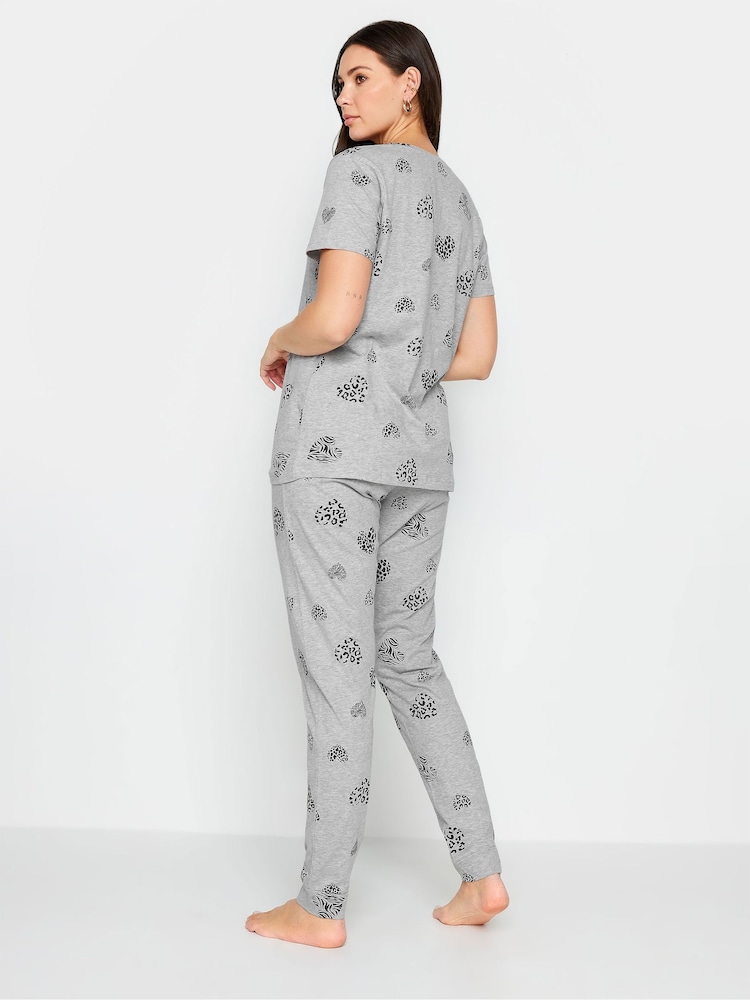 Long Tall Sally Grey Animal Heart Print 100% Cotton Pyjama Set - Image 2 of 4