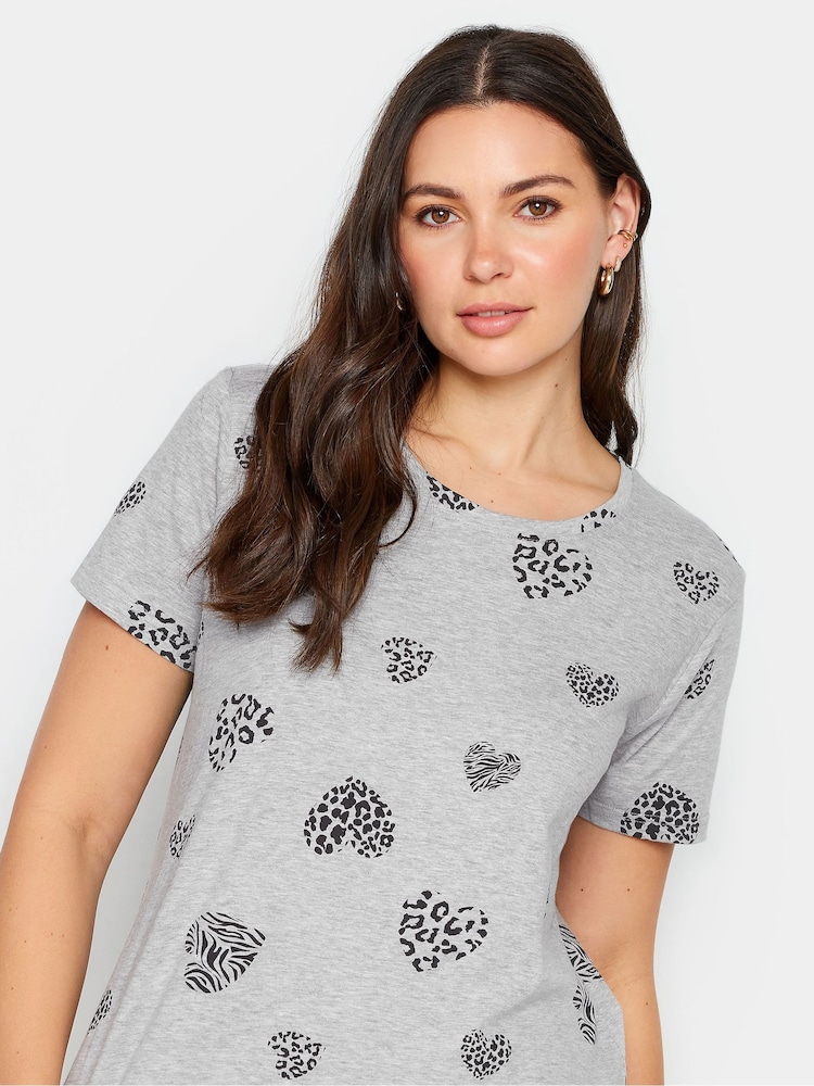 Long Tall Sally Grey Animal Heart Print 100% Cotton Pyjama Set - Image 4 of 4