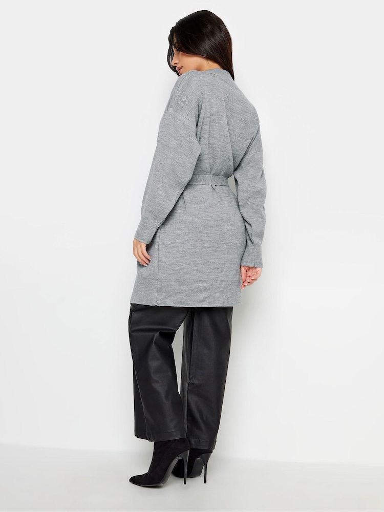 PixieGirl Petite Grey Belted Midi Cardigan - Image 2 of 4