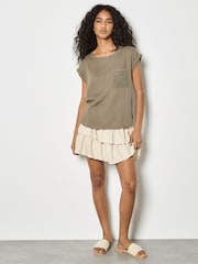 Apricot Green Crochet Pocket Linen Blend T-Shirt - Image 3 of 4