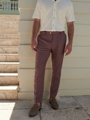 Pink Slim Fit Linen Blend Suit Trousers - Image 1 of 8