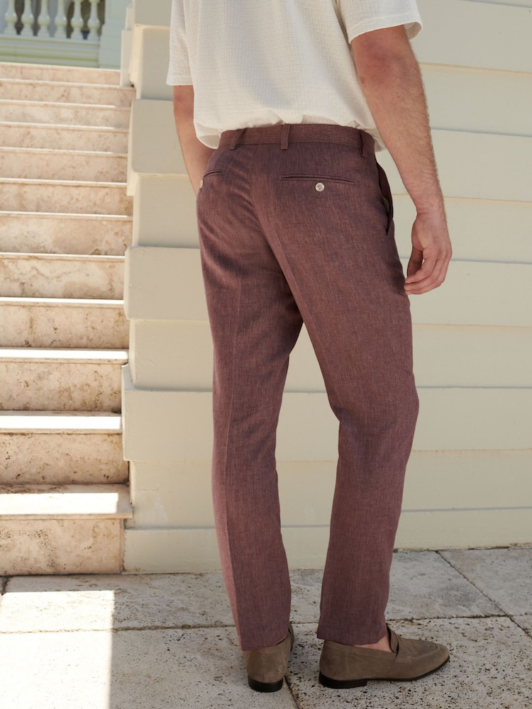 Pink Slim Fit Linen Blend Suit Trousers - Image 2 of 8