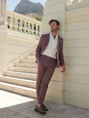 Pink Slim Fit Linen Blend Suit Trousers - Image 3 of 8