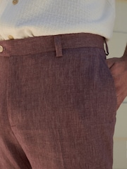 Pink Slim Fit Linen Blend Suit Trousers - Image 4 of 8