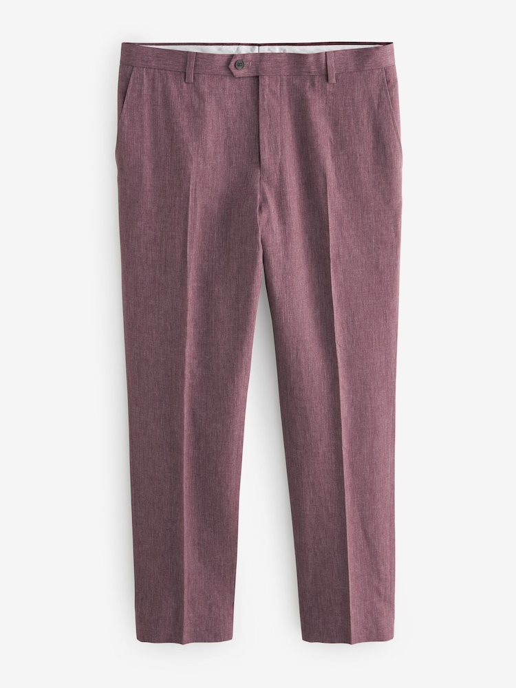 Pink Slim Fit Linen Blend Suit Trousers - Image 8 of 8