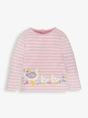 JoJo Maman Bébé Pink Stripe Duck Appliqué Top - Image 1 of 3