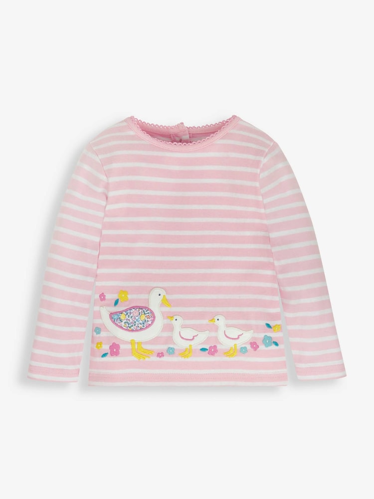 JoJo Maman Bébé Pink Stripe Duck Appliqué Top - Image 1 of 3