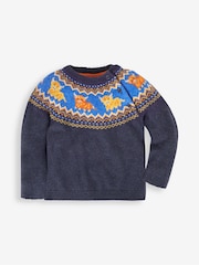 JoJo Maman Bébé Navy Blue Highland Cow Fairisle Pattern Jumper - Image 1 of 2