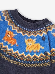 JoJo Maman Bébé Navy Blue Highland Cow Fairisle Pattern Jumper - Image 2 of 2