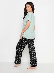PixieGirl Petite Green 'Rise & Shine' Slogan Wide Leg 100% Cotton Pyjama Set - Image 2 of 4
