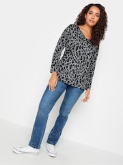 M&Co Grey Leopard Print V-Neck Top - Image 2 of 4