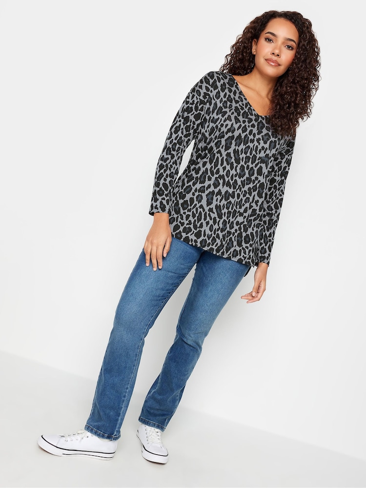 M&Co Grey Leopard Print V-Neck Top - Image 2 of 4