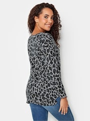 M&Co Grey Leopard Print V-Neck Top - Image 3 of 4
