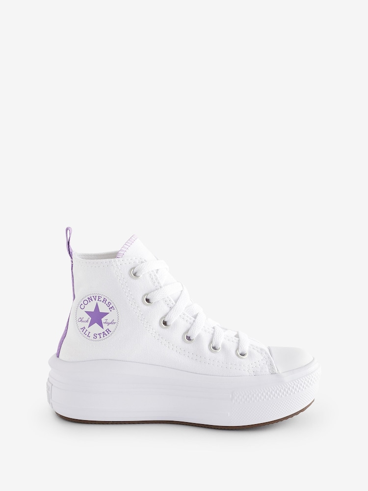 Converse White/Purple Move Platform High Top Junior Trainers - Image 1 of 9