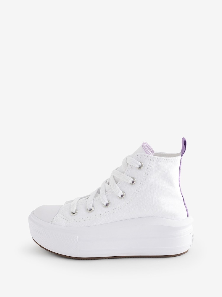 Converse White/Purple Move Platform High Top Junior Trainers - Image 2 of 9