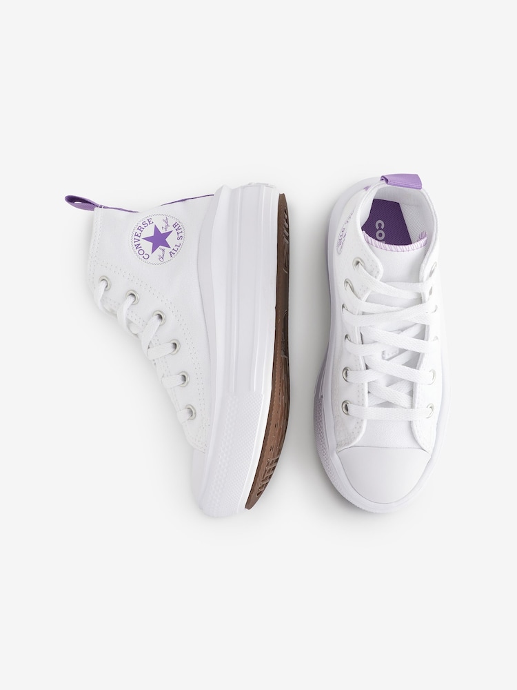 أبيض/أرجواني - حذاء رياضي مرتفع من الأمام بقبة مرتفعة للأطفال Move من Converse - Image 4 of 9