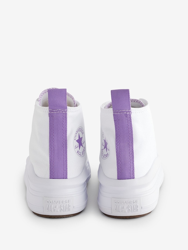 أبيض/أرجواني - حذاء رياضي مرتفع من الأمام بقبة مرتفعة للأطفال Move من Converse - Image 5 of 9