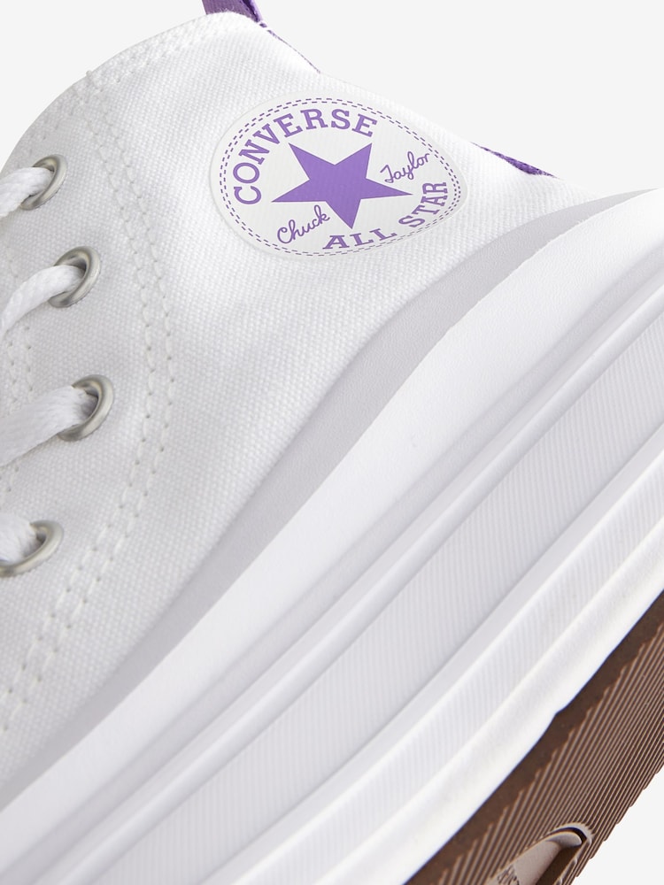 أبيض/أرجواني - حذاء رياضي مرتفع من الأمام بقبة مرتفعة للأطفال Move من Converse - Image 8 of 9