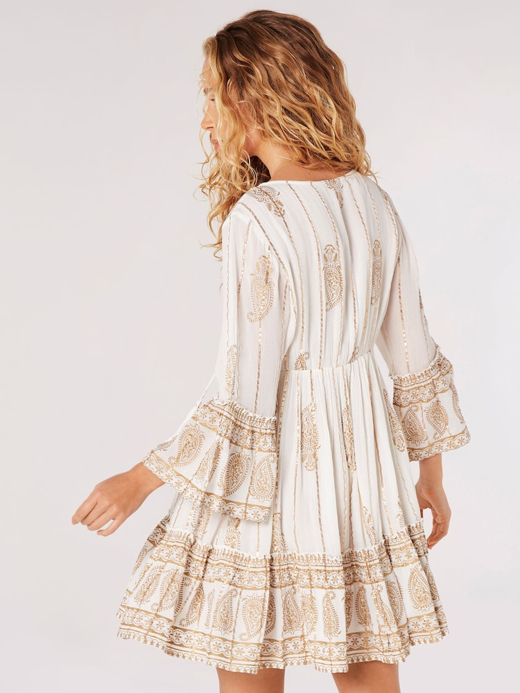 Apricot Cream Paisley Shimmer Mini Dress - Image 2 of 4 Apricot Cream Paisley Shimmer Mini Dress - Image 2 of 4