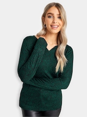 M&Co Green Notch Neck Long Sleeve Top - Image 1 of 4