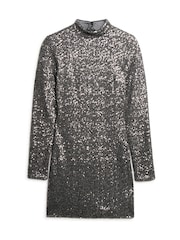 Superdry Silver Sequin Mock Neck Mini Dress - Image 6 of 8