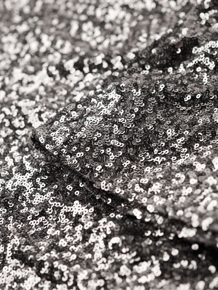 Superdry Silver Sequin Mock Neck Mini Dress - Image 8 of 8