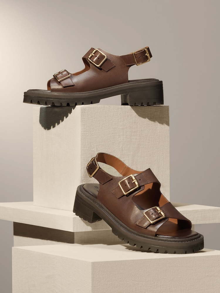Schokoladenbraun - Premium Sandalen aus Leder mit dicker Profilsohle - Bild 1 von 4