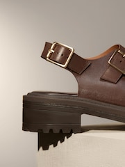 Schokoladenbraun - Premium Sandalen aus Leder mit dicker Profilsohle - Bild 3 von 4