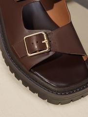 Schokoladenbraun - Premium Sandalen aus Leder mit dicker Profilsohle - Bild 4 von 4