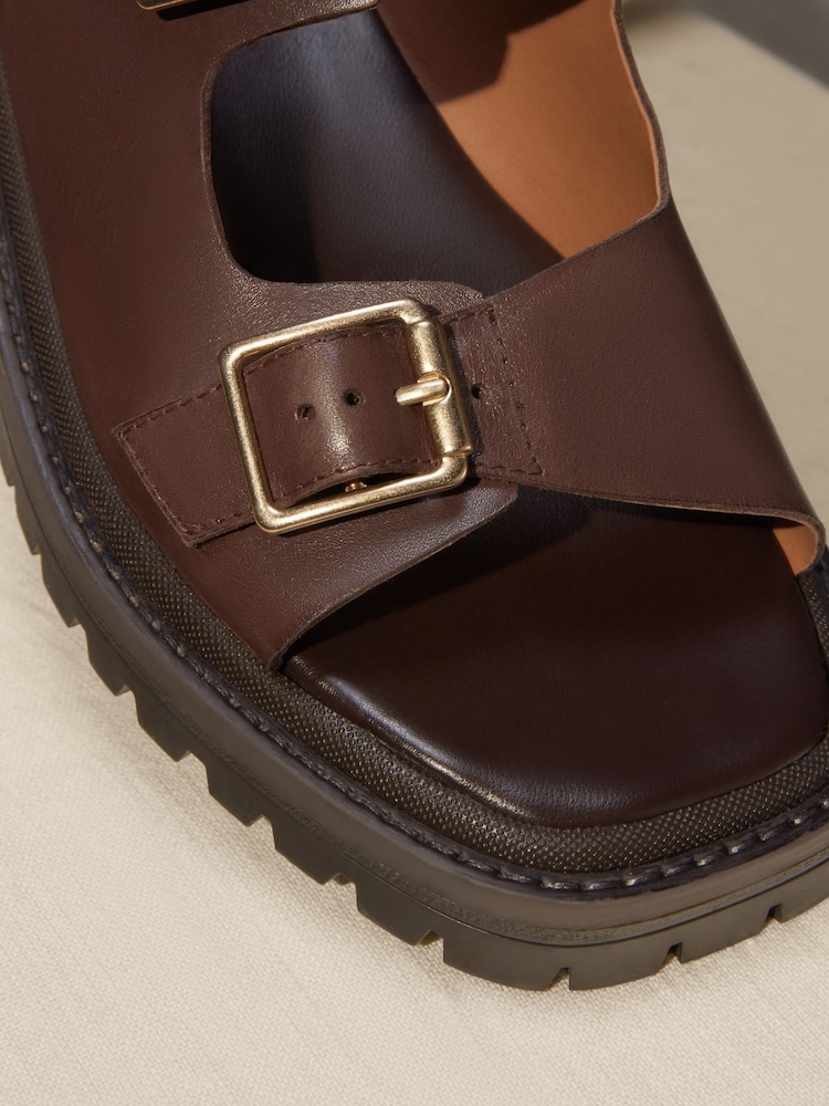 Schokoladenbraun - Premium Sandalen aus Leder mit dicker Profilsohle - Bild 4 von 4