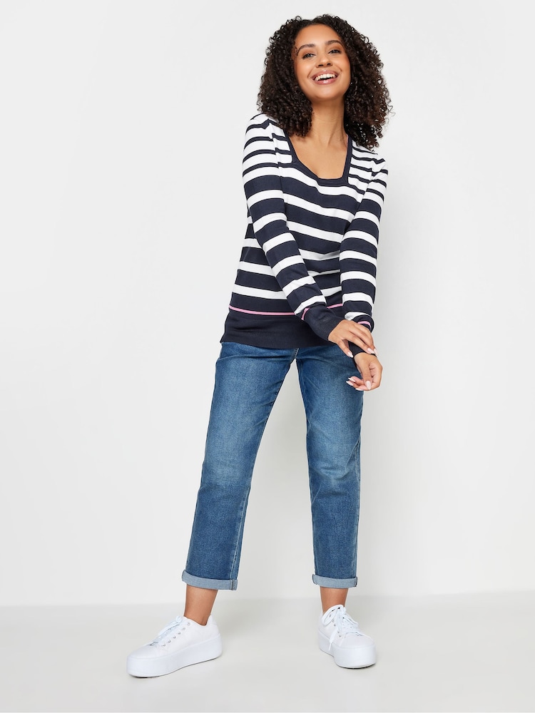M&Co Navy Blue & White Petite Long Sleeve Stripe Jumper - Image 2 of 6