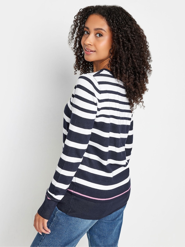 M&Co Navy Blue & White Petite Long Sleeve Stripe Jumper - Image 3 of 6