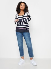 M&Co Navy Blue & White Petite Long Sleeve Stripe Jumper - Image 4 of 6