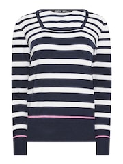 M&Co Navy Blue & White Petite Long Sleeve Stripe Jumper - Image 6 of 6