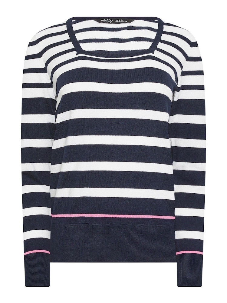 M&Co Navy Blue & White Petite Long Sleeve Stripe Jumper - Image 6 of 6