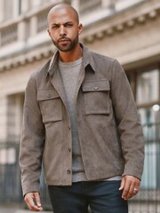 Dark Stone Grey Button Through Faux Suede Shacket - Image 1 of 8