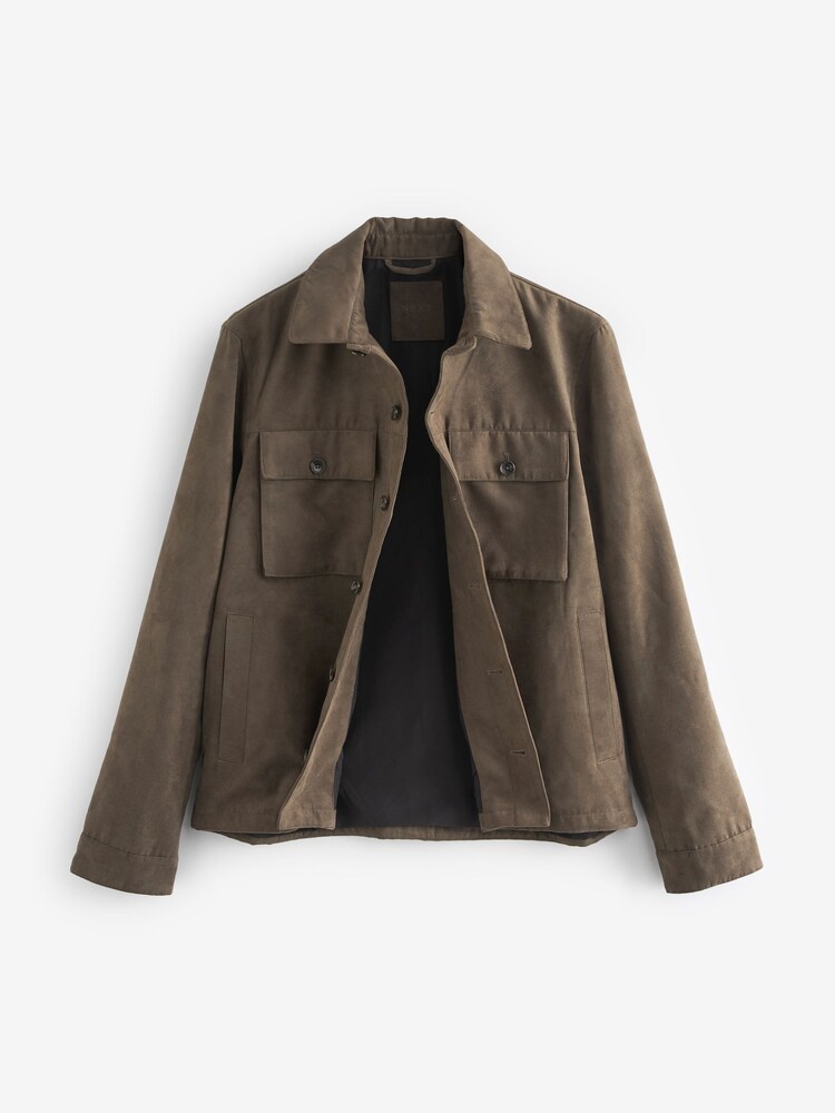 Dark Stone Grey Button Through Faux Suede Shacket - Image 4 of 8