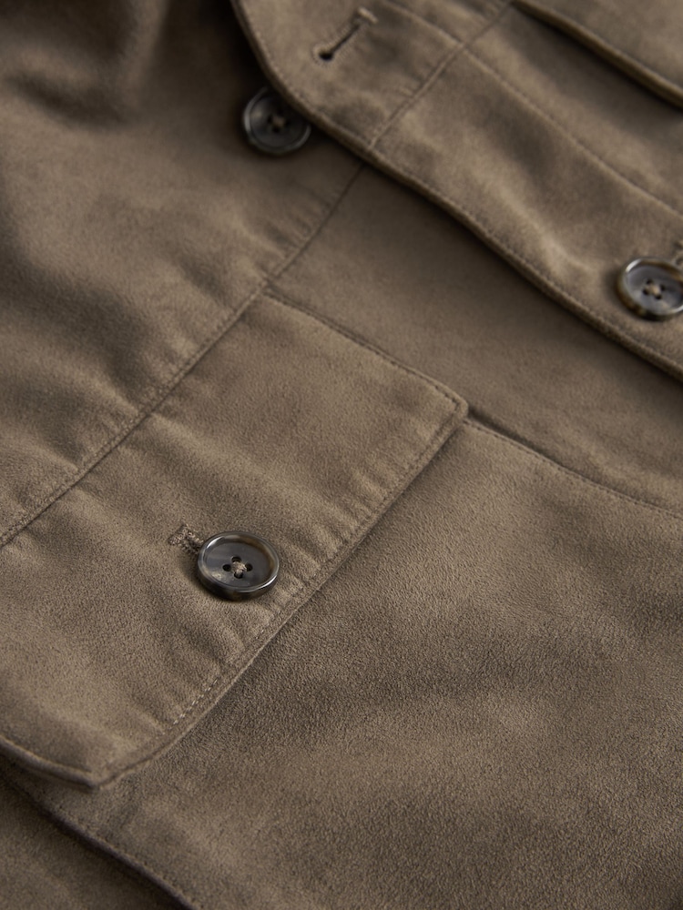 Dark Stone Grey Button Through Faux Suede Shacket - Image 5 of 8