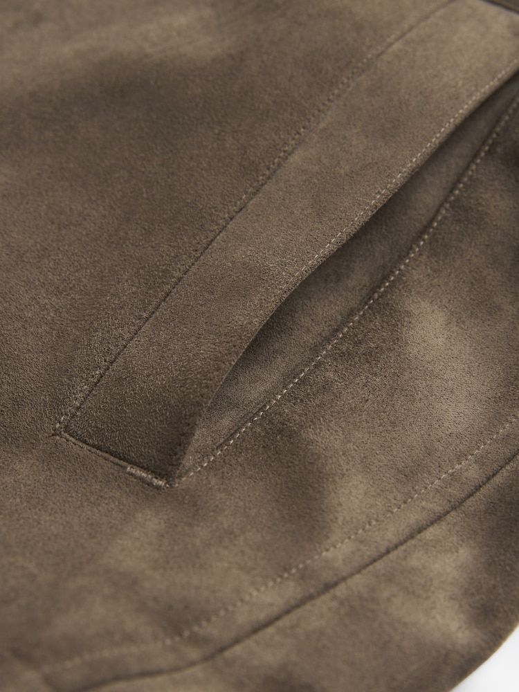 Dark Stone Grey Button Through Faux Suede Shacket - Image 7 of 8
