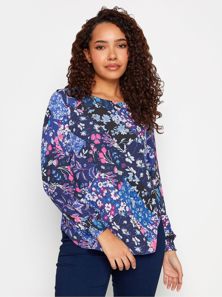 M&Co Blue Shirred Cuff Long Sleeve Top - Image 1 of 4 M&Co Blue Shirred Cuff Long Sleeve Top - Image 1 of 4