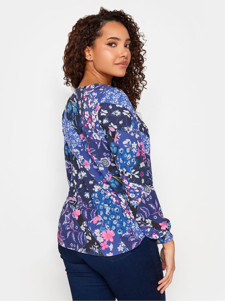 M&Co Blue Shirred Cuff Long Sleeve Top - Image 2 of 4
